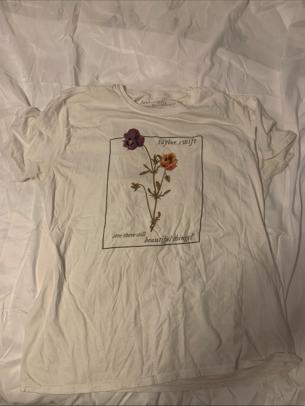 Taylor Swift White Tee with Pink & Orange Floral Print